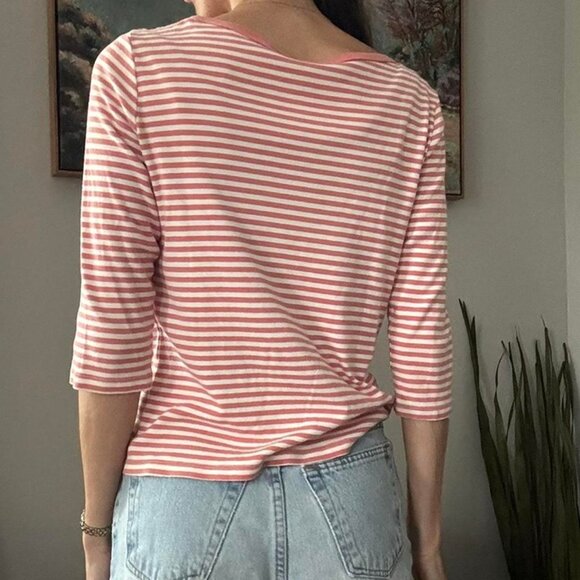 Vintage dockers pink and white striped boat neck top w three quarter sleeves - Picture 4 of 5